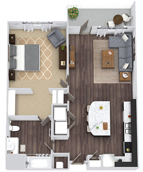 Floor plan for 1 bed, 1 bath, 850 sqft